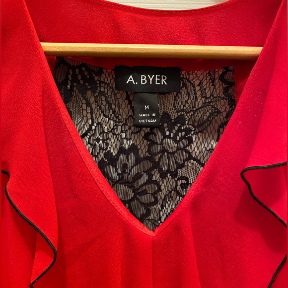 Ruffled Front, Sleeveless, Red with Black Lace A.Byer Women’s Top - Size Medium - Picture 2 of 5